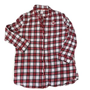Disney Japan Holiday Red Plaid Flannel Sleep Shirt/Dress Santa Minnie Sz XL